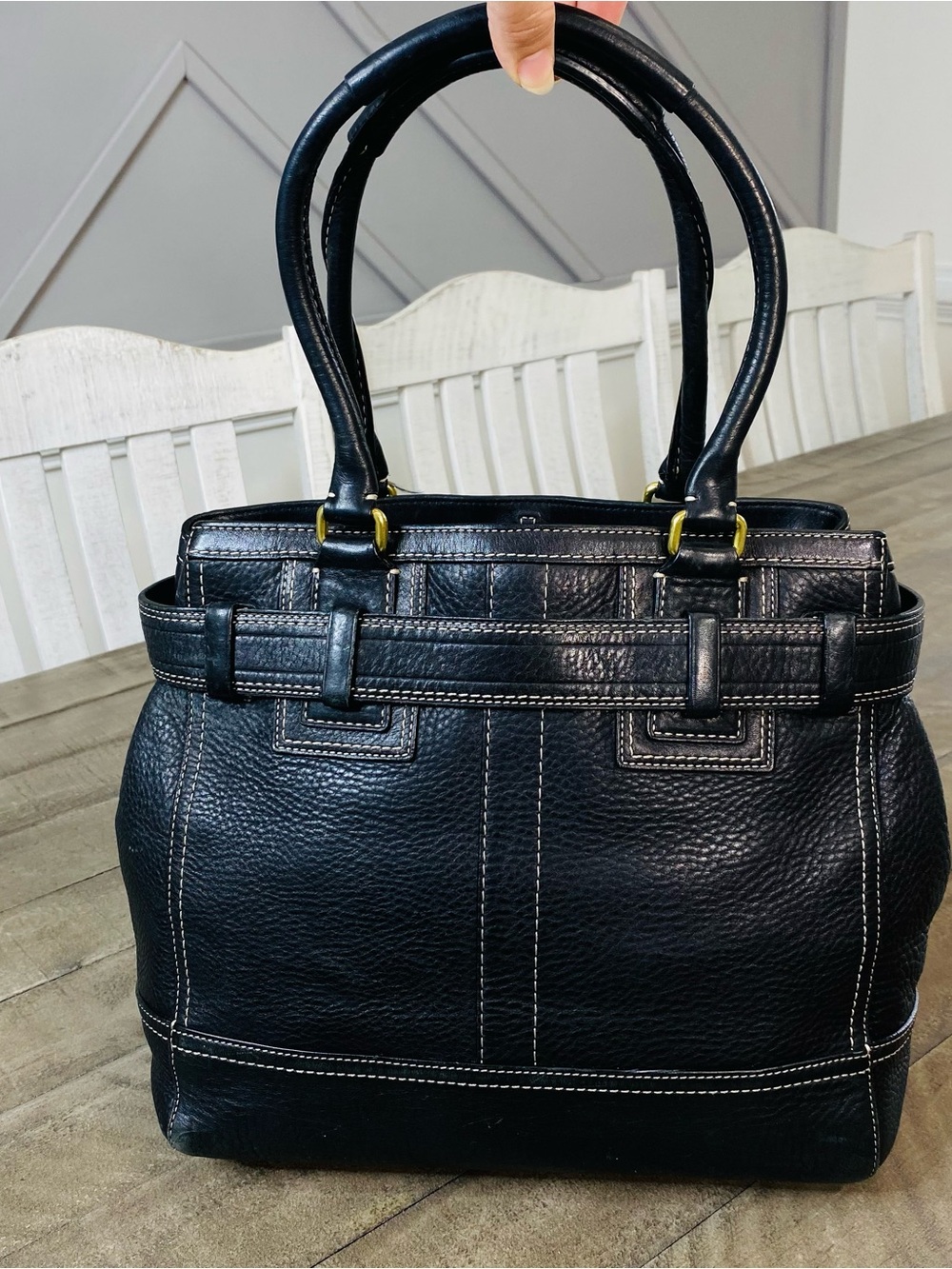 Vintage Y2K Coach Hampton Black Pebbled Leather Satchel Bag 10214 - Picture 7 of 11